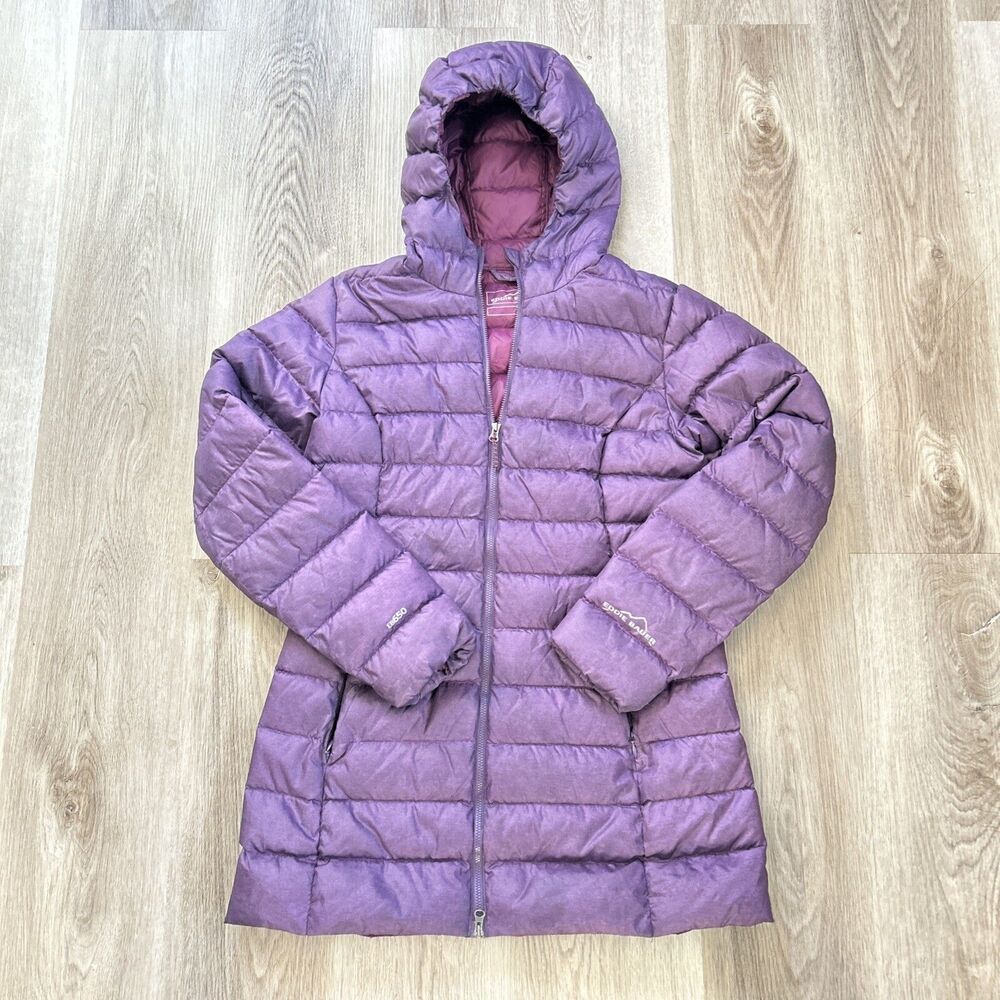 Eddie Bauer Jacket Womens Small EB650 Down Purple Hooded Puffer Zip Packable